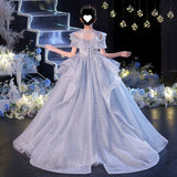 Kamames  Children's Wedding Dress Dress Trailing Catwalk Tulle Tutu Girls Little Host Flower Girl Piano Fairy Costume