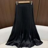 2025 spring and summer new minimalist and thin solid color pleated skirt