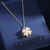 2025 Niche design sense light luxury earrings rings flower collarbone chain earrings tide rotatable clover jewelry set