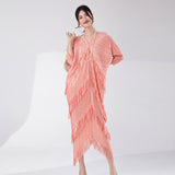 2025 Hot trade women's fashion high-end dress new bronzing loose large size fringed irregular pleated dress long dress