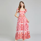 Popular trade women's clothing popular summer new product positioning printed V-neck high-waisted pendulum dress slim A-shaped skirt