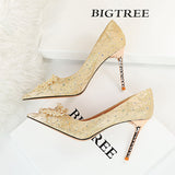 2025 628-2  sexy banquet high heels stiletto high heel shallow mouth pointed pearl flower rhinestone women's shoes single shoes