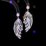 2025 high-end micro-inlaid zirconium hollow leaf feather earrings women's s925 silver needle niche design fashion earrings