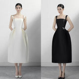 2025 niche design black and white satin suspender evening dress banquet birthday party temperament small dress can be worn at ordinary times