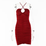 2025 women's clothing  summer new suspender skirt women's fashion sexy nightclub style lace-up halter pleated hip skirt