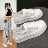 kamames Women's Canvas Shoes  New Summer Breathable Thin Mesh with Skirt White Shoes Casual Sneakers Popular Two-Way Wear