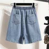 kamames Real Shot plus Size Fat Sister Tencel Shorts Women's Summer Thin Elastic High Waist Loose Wide Legs Denim Shorts