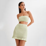 2025popular summer new beach women's solid color sexy knitted beach bikini swimsuit blouse sunscreen set