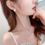 2025 Simple temperament versatile niche design earrings women's s925 silver needle earrings high-end super flash pink zircon stud earrings