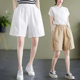 kamames Live Shot New Retro Cotton Casual Pants Women's Elastic Waistband Slimming Stitching Wide-Leg Pants Versatile Shorts Summer Fifth Pants