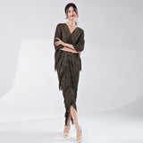 2025 Hot trade women's fashion high-end dress new bronzing loose large size fringed irregular pleated dress long dress