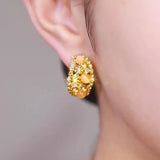 Retro  style champagne gold flash diamond opal ear buckle light luxury high-end coffee color gypsy river earrings silver needle