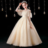 Kamames  Girls' Summer New Elegant Long Dress Dress Princess Dress Children's Summer Clothing High-End Champagne Piano Performance