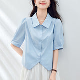 Cotton cocoon, lapel shirt women's short sleeves  summer new design niche top short small shirt