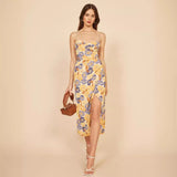 Retro Oil Painting Style Sexy High Waist Sling Dress 2024 Summer New High-Grade Mid-Length Dress