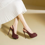 2025 1688-C Sexy temperament Fish mouth thin heel high heel empty sandals women's not tired feet waterproof table suede high heels