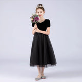 Kamames  European and American Foreign Trade Black Piano Performance Wear Host Small V-neck Slim Princess Recite Violin Girl's Dress