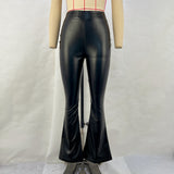 women's clothing popular new high-waisted light-sensitive PU leather pants trousers black glossy horn trousers women's pants