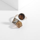 2025 Korean version of jewelry light luxury niche design index finger ring fashion coffee gold cubic crystal adjustable opening ring