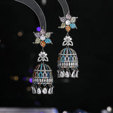 2025 Heavy Industry Vintage  Earrings High-end Zircon Three-dimensional Wind Chime Earrings S925 Silver Needle Luxury Dinner Accessories Women