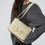 KAMAMES 2025 Large palm lizard pattern cowhide bag New trendy leather women's bag h buckle Kangkang bag Stewardess bag Crossbody small square bag