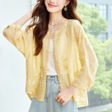 Cotton cocoon, ramie embroidered shirt, women's coconut leaf cardigan