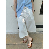 2025 THE MIND Korean version of simple cropped pants women's 2025 summer versatile wide-leg casual pants (with belt) T5003X