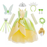 Kamames  Princess Diana Dress Halloween Cosplay Girl's Skirt Frog Princess Sleeveless Green Summer Dress