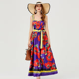 Popularan Station  spring and summer catwalk new high-end suspender printing long dress dress slim dress women