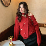 2025 Thirteen Lines popular Autumn and Winter New ins Temperament Elegant Neck Knitted Sweater Versatile Sweater Women 25165