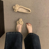 2025  retro flat-soled single shoes women's autumn and winter new outer wear warm plush shoes big bow plush cotton shoes