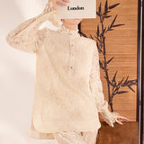 Spring national style lace design shirt women's  new Chinese retro lace stand-up collar long-sleeved top MZ060