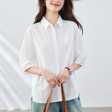 Cotton cocoon, pure cotton white shirt women's short-sleeved  niche design top, loose age-reducing high-end Korean version clothes