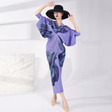 2025 bat sleeve pleated dress v-neck loose meat covering high-end women's clothing one-step straight long dress Popular style