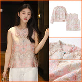 High-end new Chinese style  summer new national style treasure flower embroidered mulberry silk jacket vest set N4023