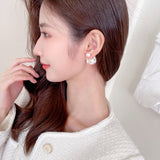 2025 S925 silver needle front and rear one two-wear flower cluster earrings niche design three-dimensional small ball pearl shell flower stud earrings