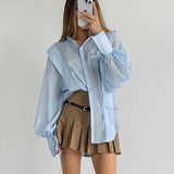 2025 Autumn and winter Russian white classic retro sexy commuting perspective temperament mesh loose long-sleeved lace-up shirt
