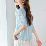 Cotton,  lace hollow short-sleeved shirt women's summer Popular style age-reducing short super good-looking top