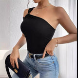 women's clothing popular fashionable and sexy off-the-shoulder waist women's top, small vest, high-end temperament, solid color and thin