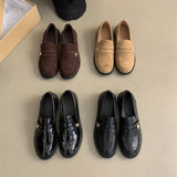 2025  British small leather shoes women's 2025 spring new Korean version  round head retro commuter one pedal thick heel loafers