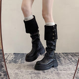 2025  Brown British platform boots women's winter new knee thick heel premium stacking boots retro tall knight boots