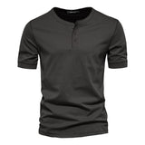 KAMAMES 2025 Hot trade New clothes men's t-Henry crew neck short-sleeved T-shirt heavy men's slim-fit solid-color sports bottoming shirt