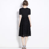 popular summer new women's clothing color matching fake two-piece three-dimensional flower dress skirt hand-nailed diamond pendulum dress