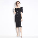 New handmade diamond-encrusted  light luxury temperament slim dress