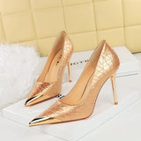 2025 3739-21  retro high heels, thin heels, shallow mouth metal pointed burst pattern women's shoes, banquet high heels, single shoes
