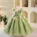 Kamames  Girls' Dress Green Elf Mori Style Flower Birthday Princess Dress Children's Host Catwalk Costume for Piano Performance Spring