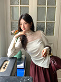 2025 popular autumn and winter new temperament round neck lace splicing bottoming shirt women's versatile top tide 89150