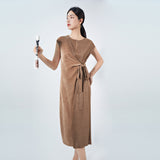 2025 Summer new pleated skirt design sense niche irregular laces show thin elegant temperament dress women