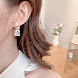 2025 temperament celebrity court retro high-end sense square zircon pearl stud earrings fashion light luxury medium antique earrings