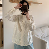 [Customized] Shirt Girl  Spring New Apricot Sugar  Lace Collar Cotton Shirt Heavy Industry Embroidery